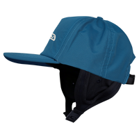 Blue cap with black neck cover on a white background