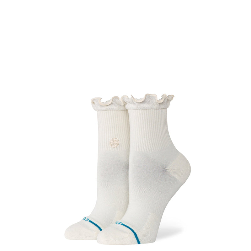 White socks with ruffled top on a white background