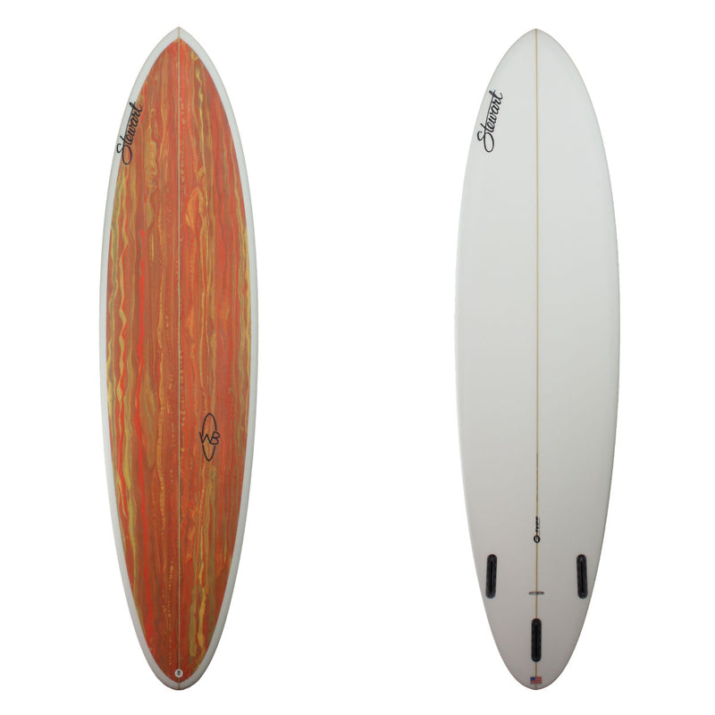 Stewart Mid-Length 7'6" Wild Bill (7'6", 22", 2 7/8") B#128516 with red and orange acid splash on the deck