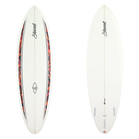 Stewart Surfboard 6'2" Wild Bill (6'2", 20 3/4", 2 5/8") B#128628 with red and black spears on the deck