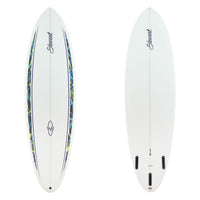 Stewart Mid-Length 6'6" Wild Bill (6'6", 21 1/2", 2 3/4") B#129014 with black, blue and yellow spears on the rails 