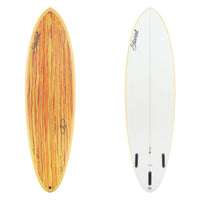 Stewart Mid-Length 6'4" Wild Bill (6'4", 21", 2 3/4") B#129045 with Orange yellow and red acid slash panel on the deck and yellow rails