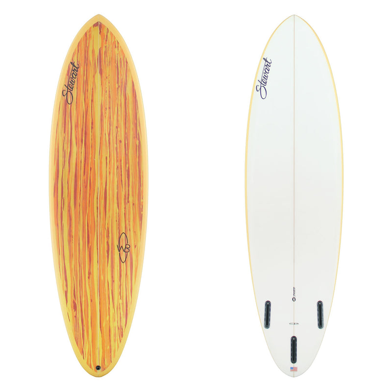 Stewart Mid-Length 6'4" Wild Bill (6'4", 21", 2 3/4") B#129045 with Orange yellow and red acid slash panel on the deck and yellow rails