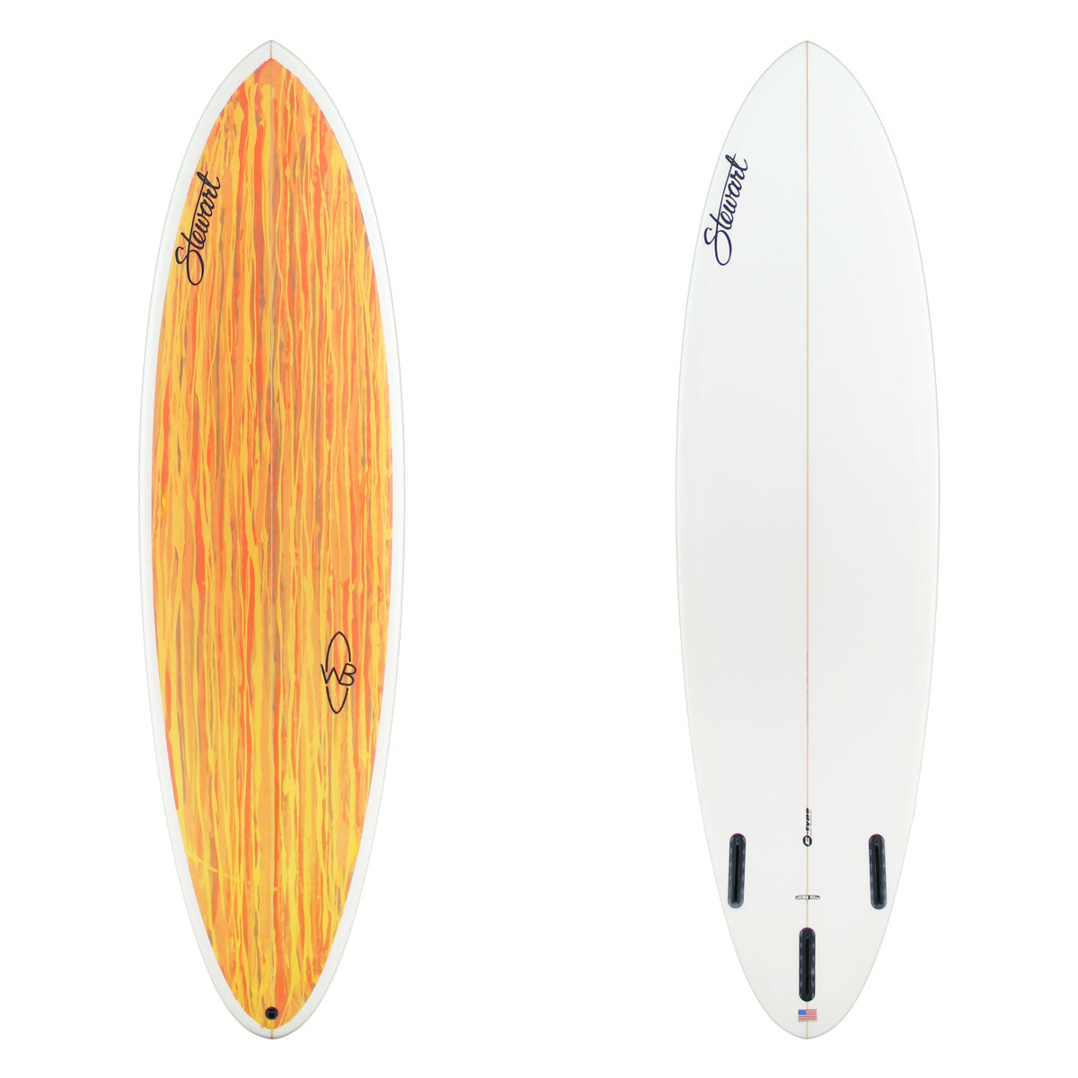Stewart Mid-Length 6'6" Wild Bill (6'6", 21", 2 5/8") B#129146 with yellow orange and brown acid splash panel on the deck