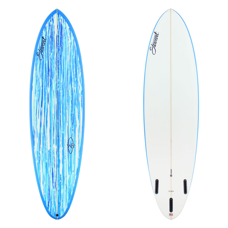 Stewart Mid-Length 6'9" Wild Bill (6'9", 21 3/8", 2 3/4") B#129172 with blue and white acid splash on the deck