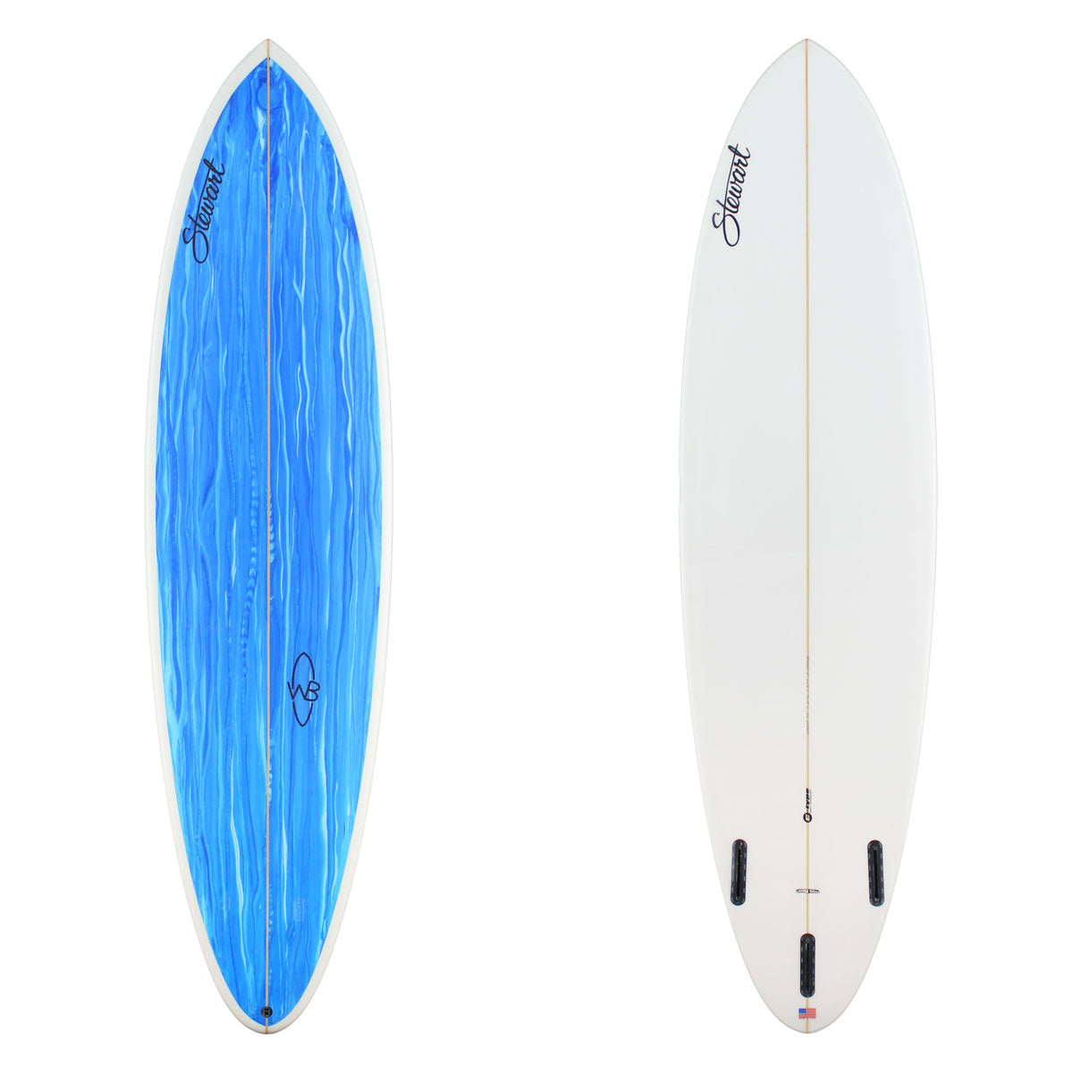 Stewart Mid-Length 7'2" Wild Bill (7'2", 21 1/2", 2 3/4") B#129399 with a blue and white acid splash panel on the deck 