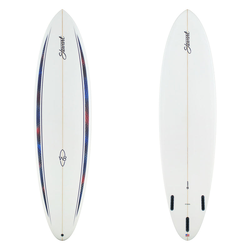 Stewart Mid-Length 7'4" Wild Bill (7'4", 21 7/8", 2 7/8") B#129430 with blue and red spears on the deck