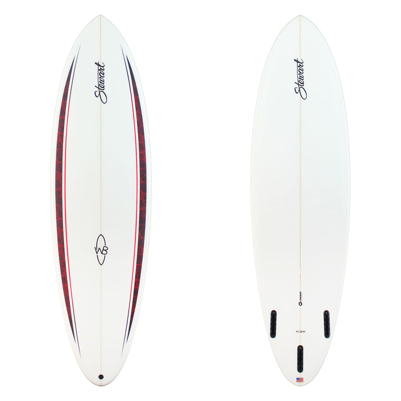 Stewart Mid-Length 6'6" Wild Bill (6'6", 21 1/2", 2 3/4") B#129443 with red spears on the rail deck area