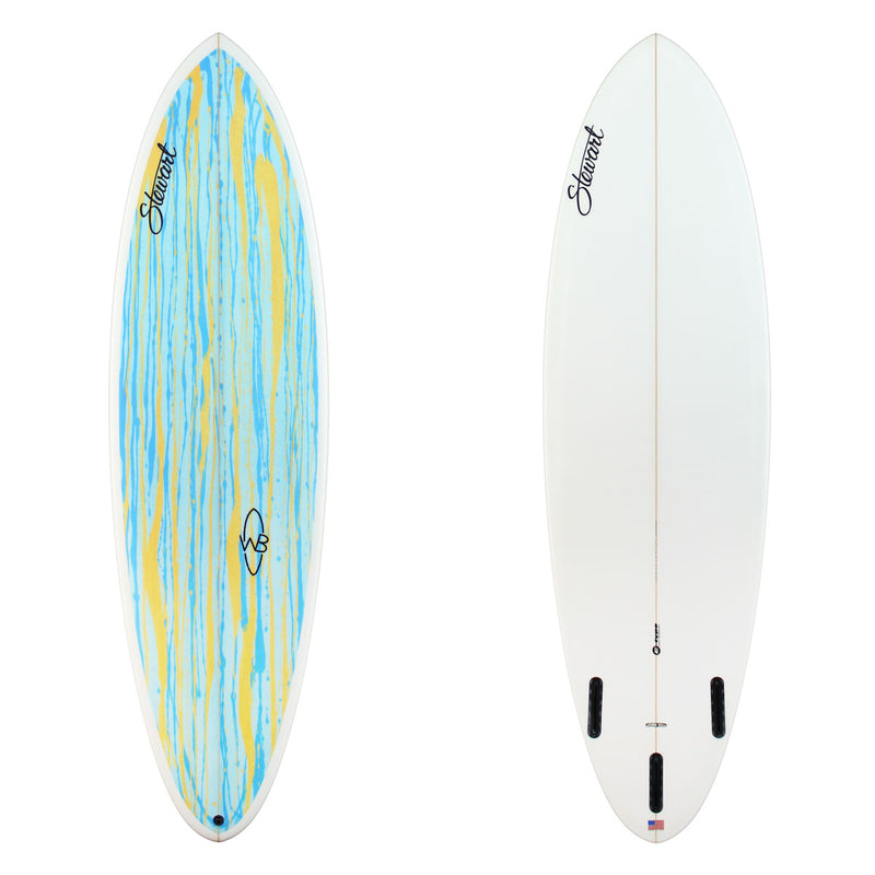 Stewart Mid-Length 6'6" Wild Bill (6'6", 21 1/2", 2 3/4") B#129444 with a blue and yellow acid splash panel on the deck