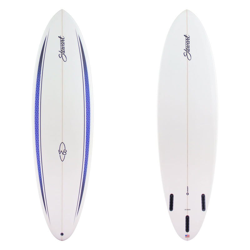 Stewart Midlength 6'6" Wild Bill (6'6", 21", 2 5/8") B#130060 Black to Blue to Black Fade hexagon design deck pinlines. Clear center deck, rails, and bottom deck. Black Logos. Sand Only.