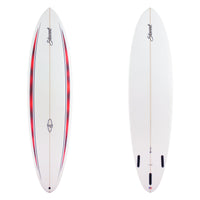 Stewart Midlength 7'6" Wild Bill (7'6", 22", 2 7/8") B#130083 Red and Black Fade Deck Pinlines. Clear center deck, rails, and bottom deck. Black Logos. Sand Only.