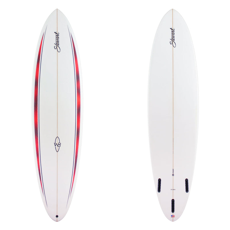 Stewart Midlength 7'6" Wild Bill (7'6", 22", 2 7/8") B#130083 Red and Black Fade Deck Pinlines. Clear center deck, rails, and bottom deck. Black Logos. Sand Only.