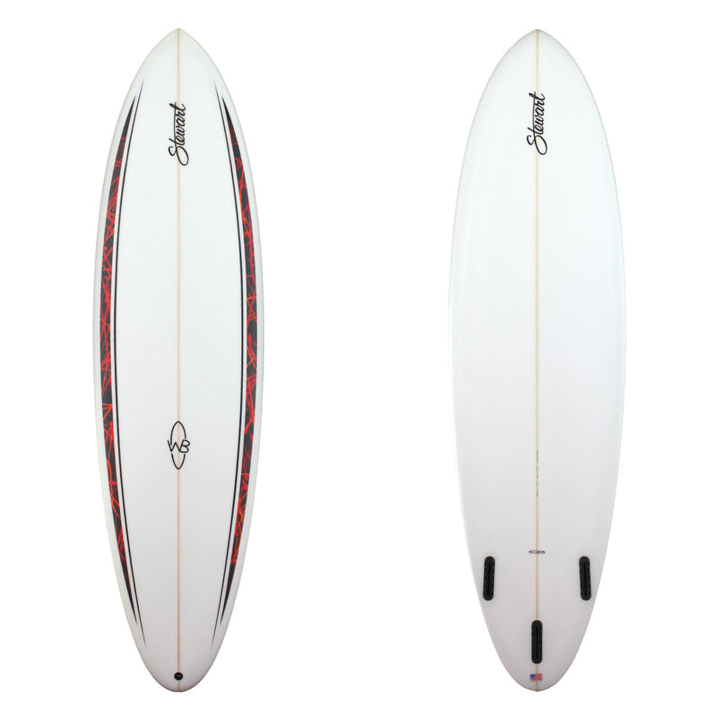 Stewart Mid-Length 7'6" Wild Bill (7'6", 22", 2 7/8") B#128514 with red and black racing stripes on the deck