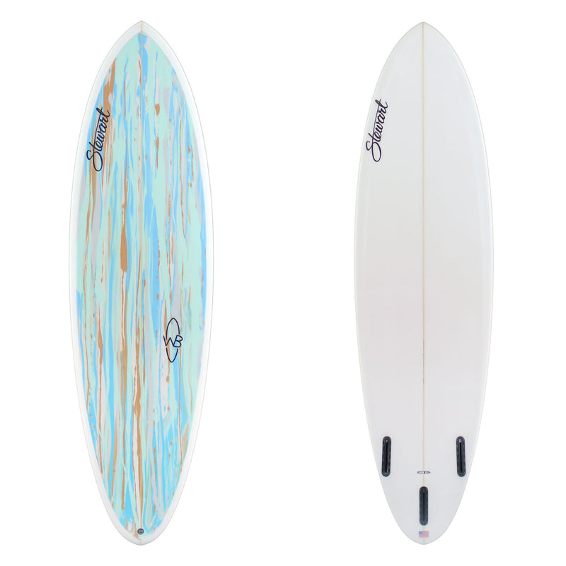 Stewart Mid-Length 6'3" Wild Bill (6'3", 20 3/4", 2 5/8") B#128794 with blue/light blue and brown acid splash on the deck