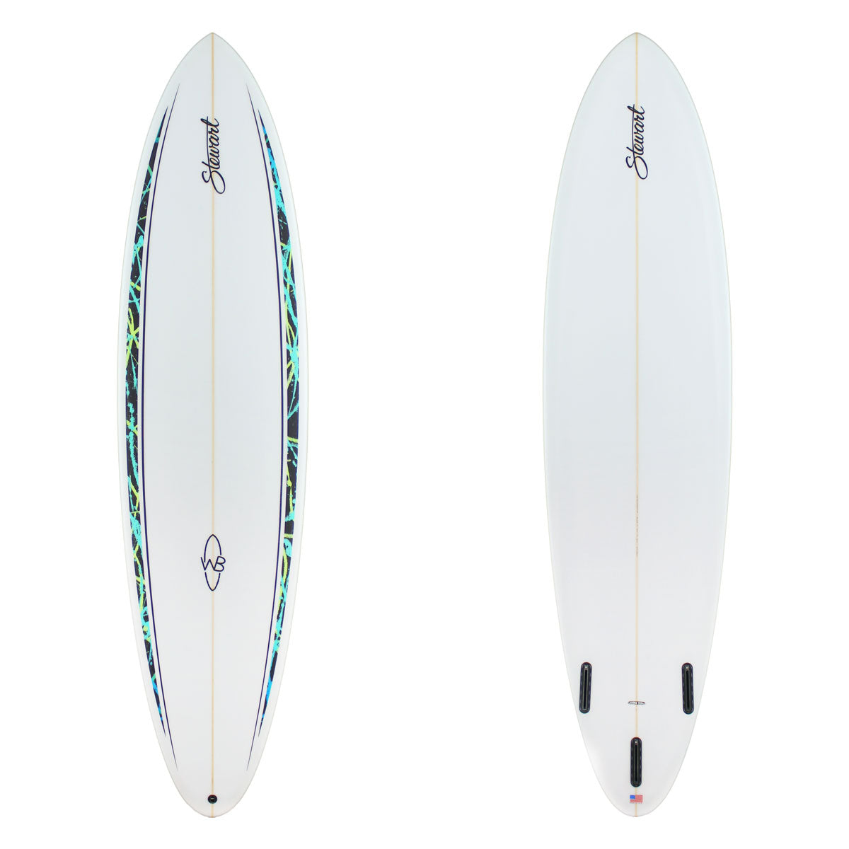 Stewart Mid-Length 7'6" Wild Bill (7'6", 22", 2 7/8") B#129043 with black green and yellow spears on the deck rails