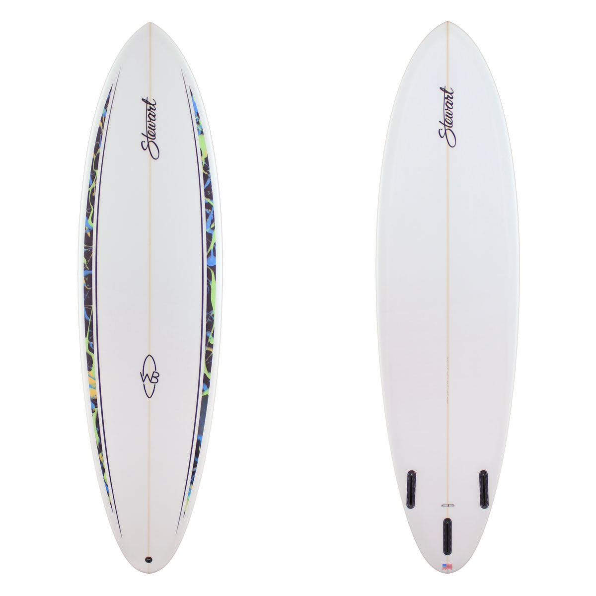 Stewart Mid-Length 6'9" Wild Bill (6'9", 21 3/8", 2 3/4") B#129169 with blue green and black spears on the rail deck