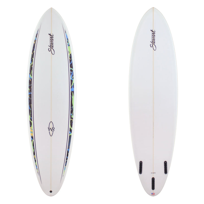 Stewart Mid-Length 6'9" Wild Bill (6'9", 21 3/8", 2 3/4") B#129169 with blue green and black spears on the rail deck