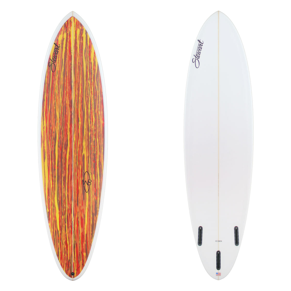 Stewart Mid-Length 6'9" Wild Bill (6'9", 21 3/8", 2 3/4") B#129170 with red yellow and brown acid splash panel on the deck