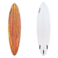 Stewart Mid-Length 6'9" Wild Bill (6'9", 21 3/8", 2 3/4") B#129170 with red yellow and brown acid splash panel on the deck