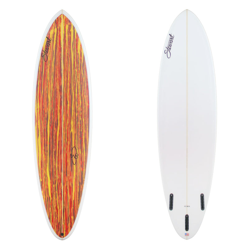 Stewart Mid-Length 6'9" Wild Bill (6'9", 21 3/8", 2 3/4") B#129170 with red yellow and brown acid splash panel on the deck