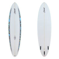 Stewart Mid-Length 7'4" Wild Bill (7'4", 22", 2 7/8") B#129262 with black and blue acid splash spears on the deck rails