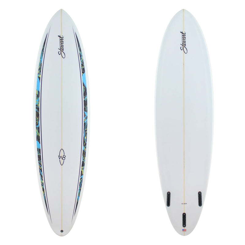 Stewart Mid-Length 7'4" Wild Bill (7'4", 22", 2 7/8") B#129262 with black and blue acid splash spears on the deck rails