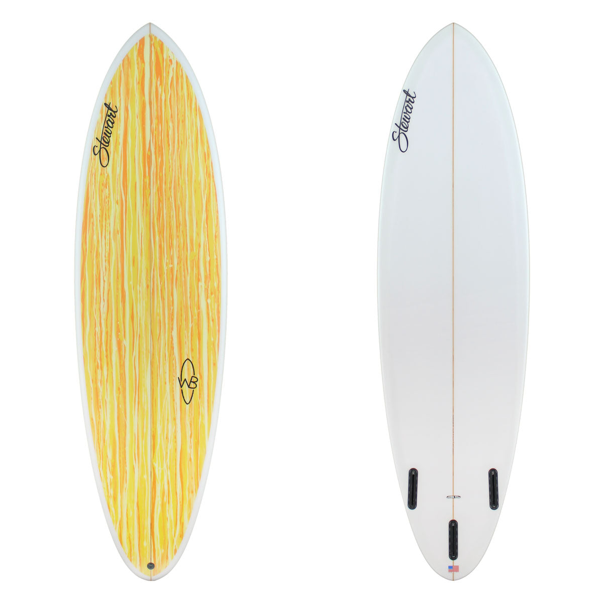 Stewart Mid-Length 6'6" Wild Bill (6'6", 21 1/2", 2 3/4") B#129319 with a yellow and orange acid splash panel on the deck