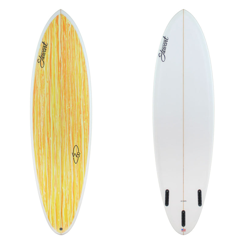 Stewart Mid-Length 6'6" Wild Bill (6'6", 21 1/2", 2 3/4") B#129319 with a yellow and orange acid splash panel on the deck