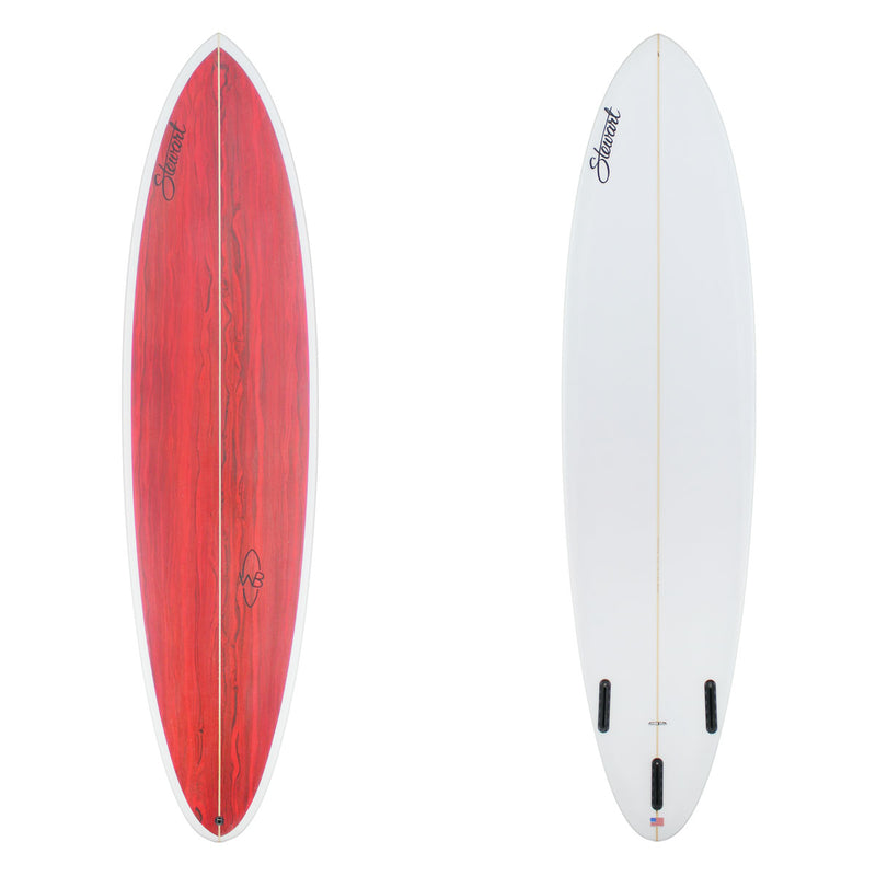 Stewart Mid-Length 7'6" Wild Bill (7'6", 22", 2 7/8") B#129499 with a red and black acid splash panel on the deck