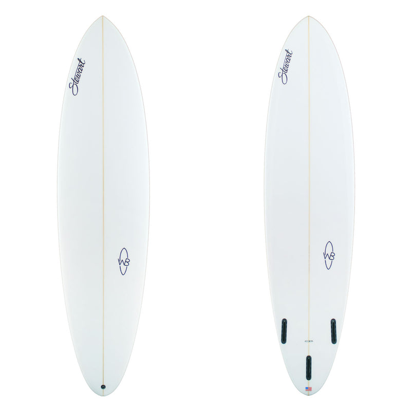 two surfboard images. The top is hite with black branding and the bottom is white with black branding