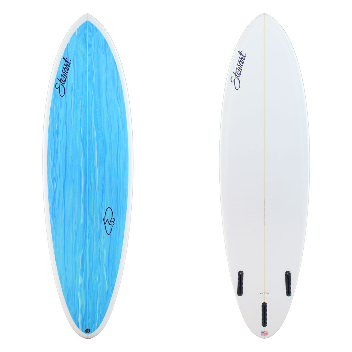 Stewart Mid-Length 6'2" Wild Bill (6'2", 20 3/4", 2 5/8") B#129636 with a blue and light blue acid splash panel on the deck