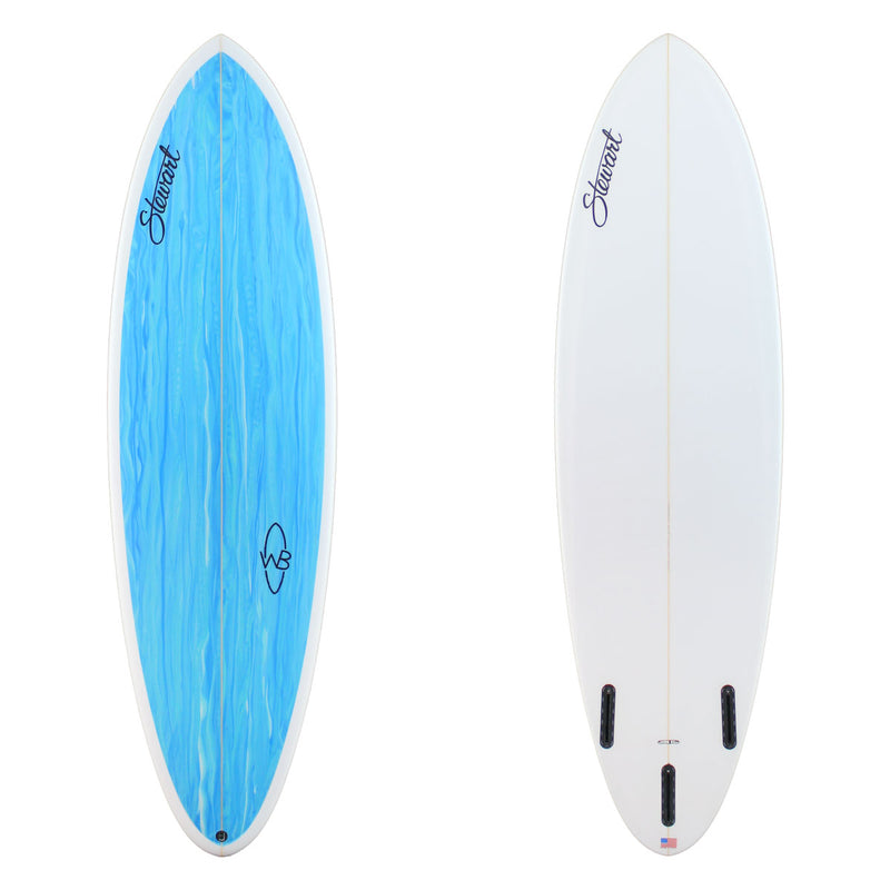 Stewart Mid-Length 6'2" Wild Bill (6'2", 20 3/4", 2 5/8") B#129636 with a blue and light blue acid splash panel on the deck