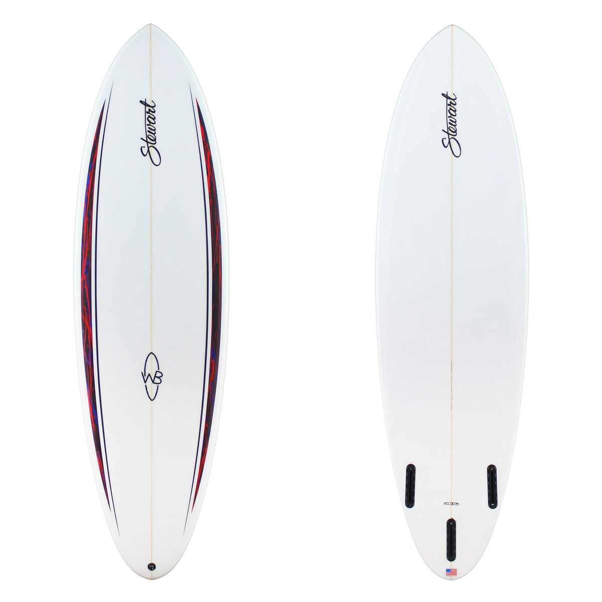 Stewart Shortboard 6'2" Wild Bill (6'2", 20 3/4", 2 5/8") B#129637 with red and black spears on the rail deck