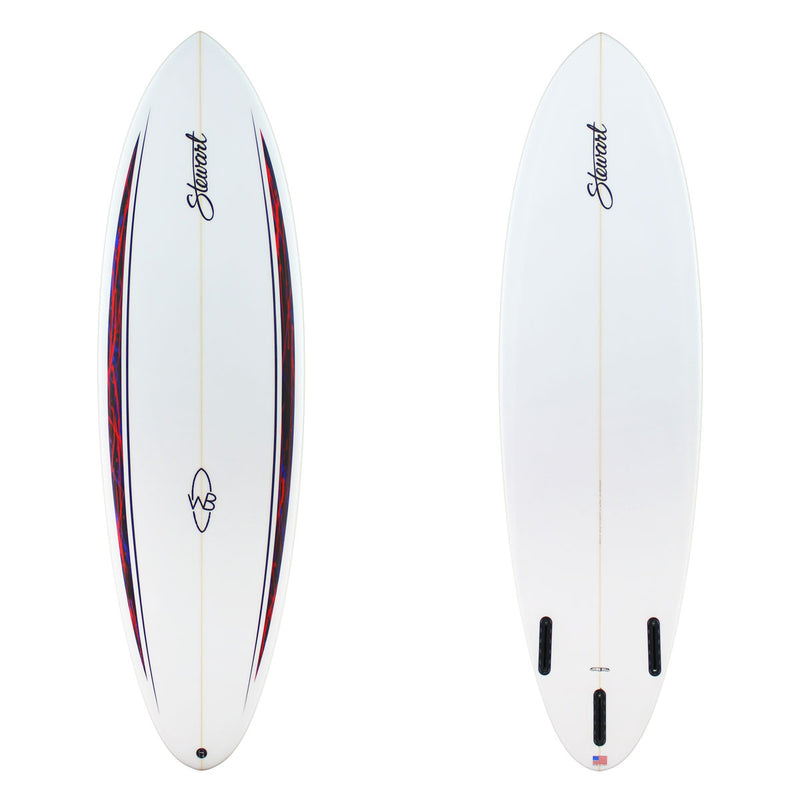 Stewart Shortboard 6'2" Wild Bill (6'2", 20 3/4", 2 5/8") B#129637 with red and black spears on the rail deck