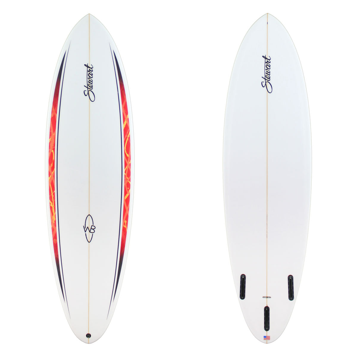 Stewart Mid-Length 6'4" Wild Bill (6'4", 21", 2 3/4") B#129735 with orange and yellow spears on the deck