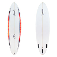 Stewart Mid-Length 6'4" Wild Bill (6'4", 21", 2 3/4") B#129735 with orange and yellow spears on the deck