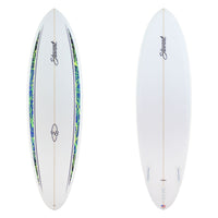 Stewart Mid-Length 6'2" Wild Bill (6'2", 20 3/4", 2 5/8") B#129825 with blue and yellow spears on the deck