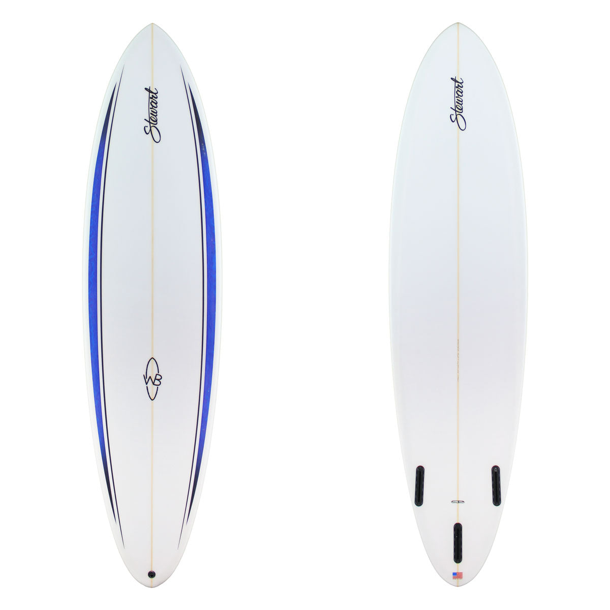 Two surfboards, one on the left and one on the right, with a white background.