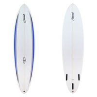 Two surfboards, one on the left and one on the right, with a white background.