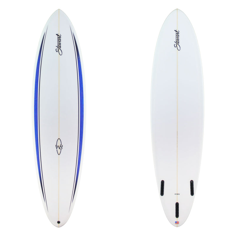 Two surfboards, one on the left and one on the right, with a white background.