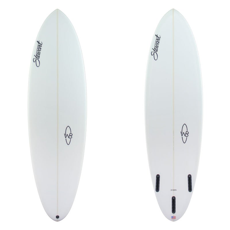 Deck and bottom of a clear white Wild Bill Surfboard