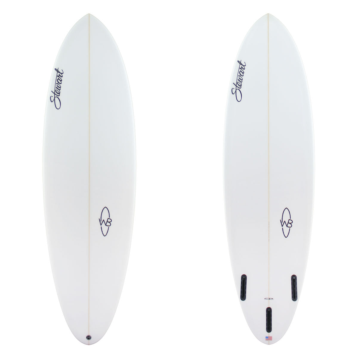 Stewart Midlength 6'0" Wild Bill (6'0", 20 1/2", 2 1/2") B#130136 Clear on deck and bottom. Black Stewart and Wild Bill Logos. Sand Only.