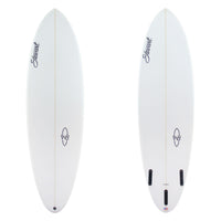 Stewart Midlength 6'0" Wild Bill (6'0", 20 1/2", 2 1/2") B#130136 Clear on deck and bottom. Black Stewart and Wild Bill Logos. Sand Only.