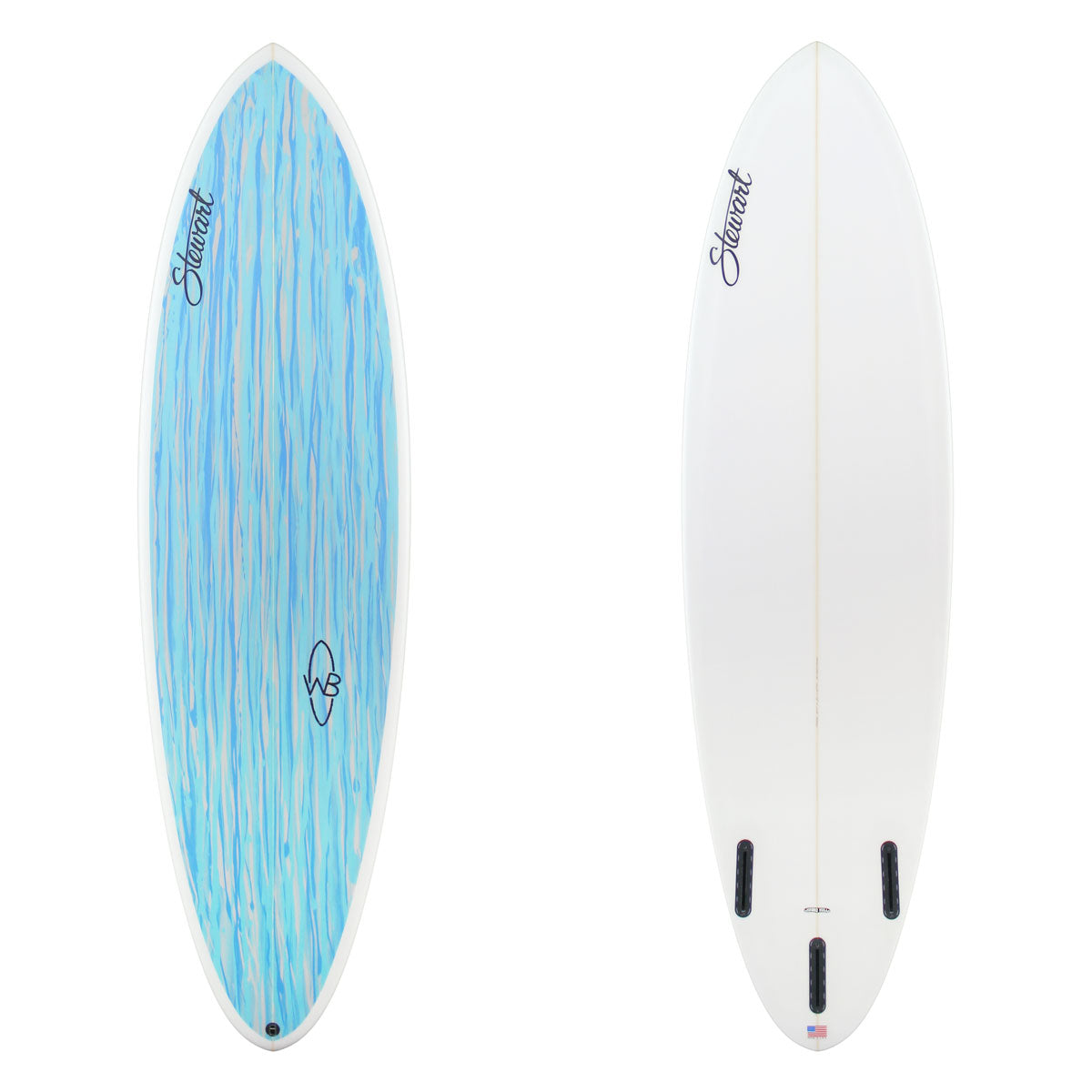 Stewart Mid-Length 6'4" Wild Bill (6'4", 21", 2 3/4") B#130236 with a blue and white acid splash panel on the deck