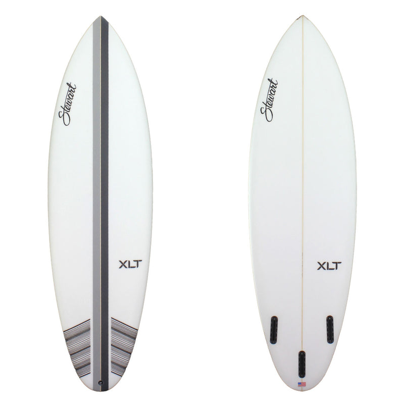 Stewart Shortboard 6'6" XLT (6'6", 20 1/2", 2 3/4") B#127547 with black and grey racing stripe down the middle of the deck 