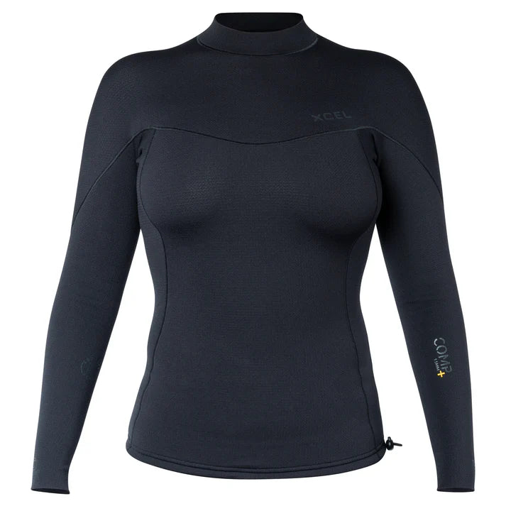 Black long-sleeve shirt with a mock neck on a white background