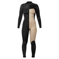 A black XCEL WetSuits women's fullsuit with a back zip design, featuring a skin-tight fit and reinforced taped seams.