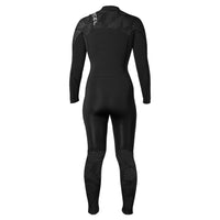 A black XCEL WetSuits women's fullsuit with a back zip design, featuring a skin-tight fit and reinforced taped seams.