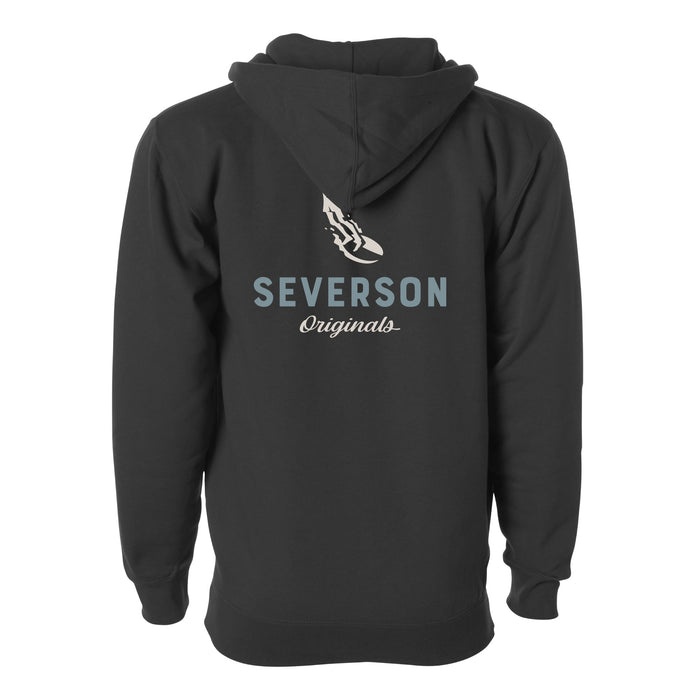 Black hoodie with 'Severson Originals' logo on the back against a white background