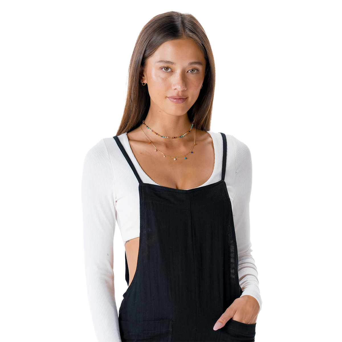 LOTUS & LUNA ROMPER WITH ADJUSTABLE STRAPS - BLACK
